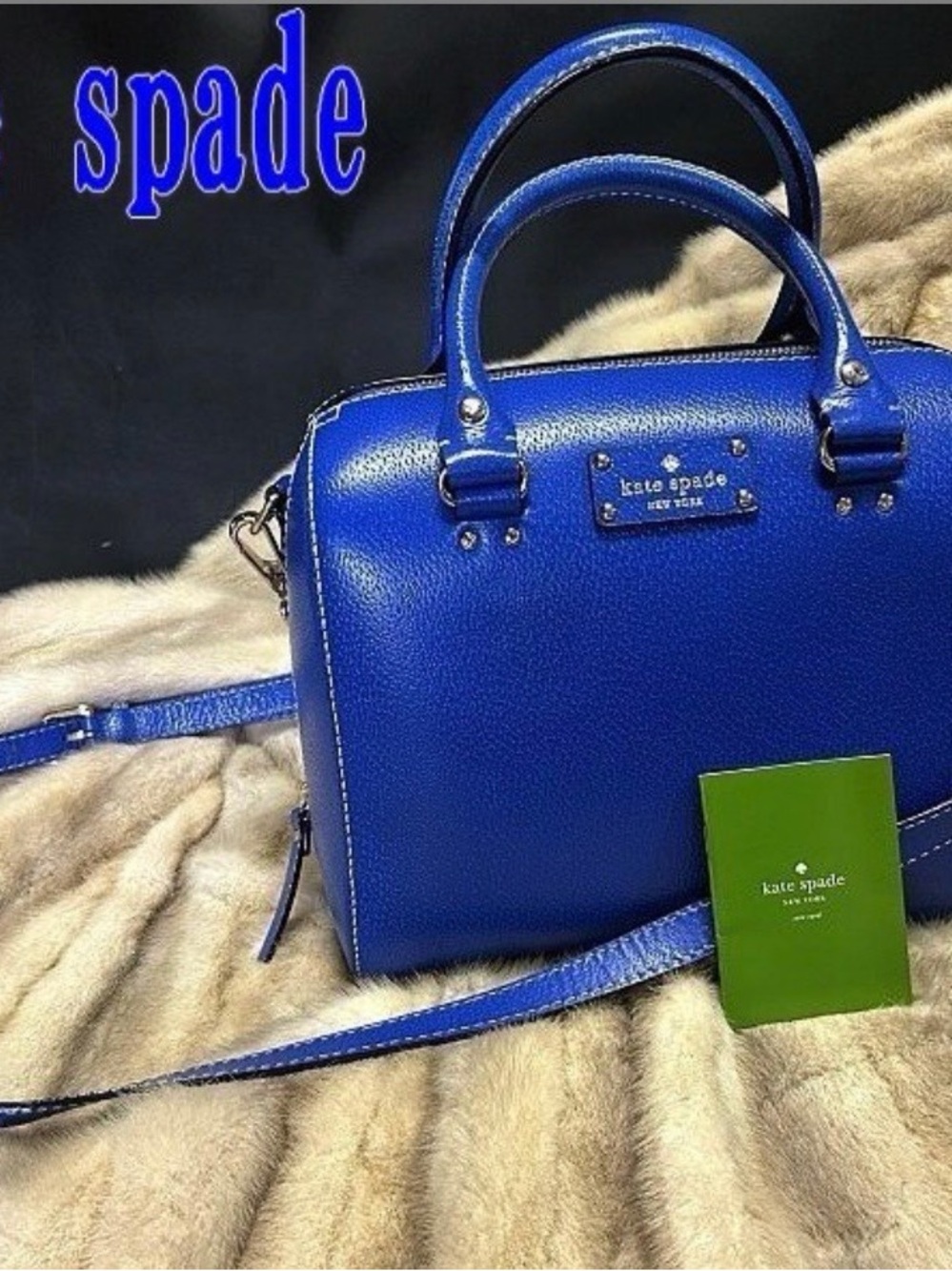 kate spade Cobalt Blue Leather Dome Satchel with Removable Strap